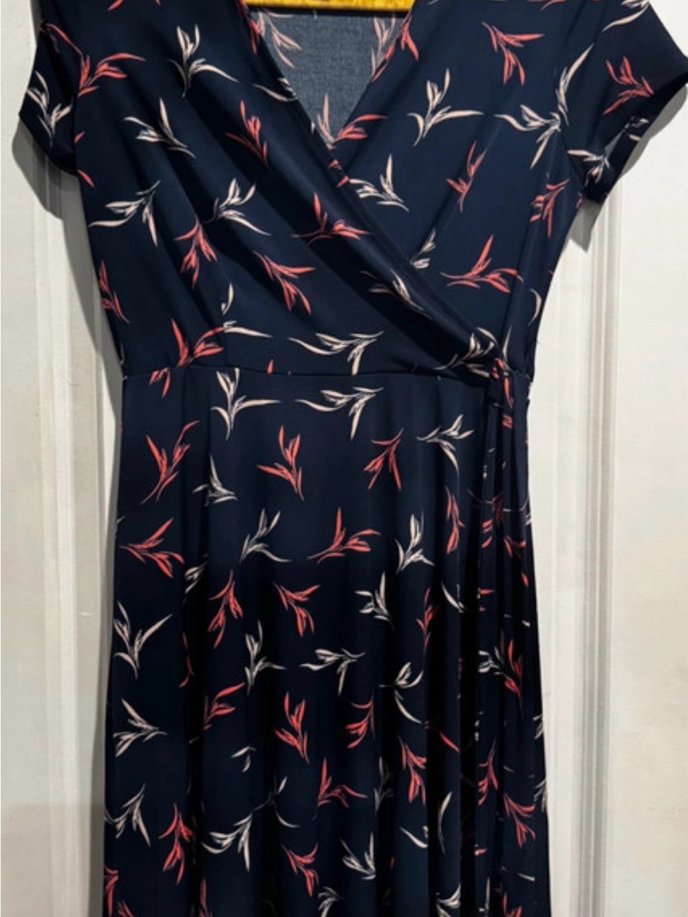 Kaileigh Navy Floral Faux Wrap Midi Dress Tie Waist Size Small